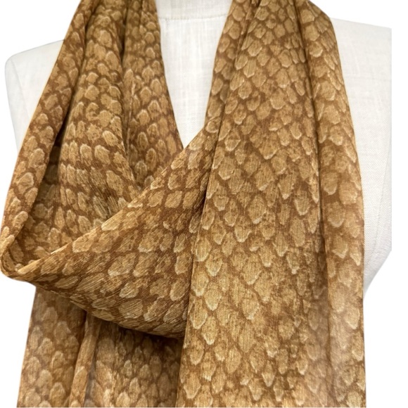 Vintage Coach Tan Brown Snakeskin Print Scarf Sheer Long Metallic Neutral Scarf - Picture 7 of 11